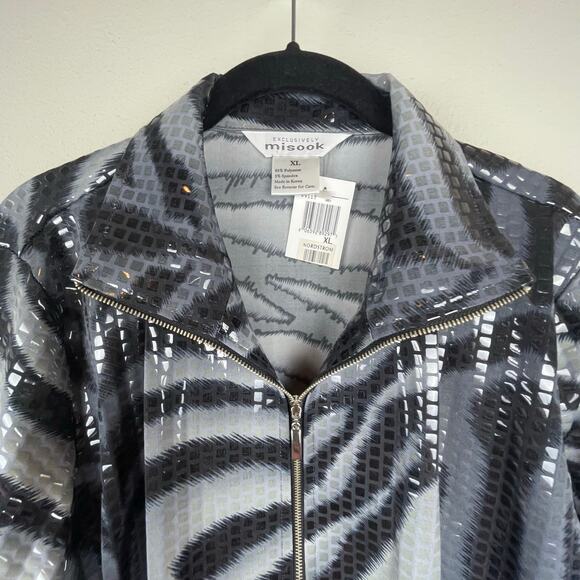 Misook Zebra Print Sequin Zip-Up Jacket XL Animal Print Statement Piece NWT - Picture 2 of 6